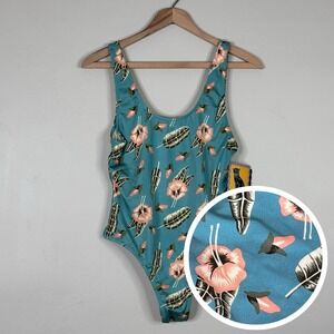 RVCA Women Retro Tropical Tiki Resort Vacation Swimsuit Sz L High Cut One Piece